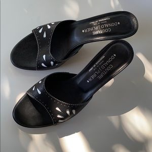 Black leather leather slide sandals